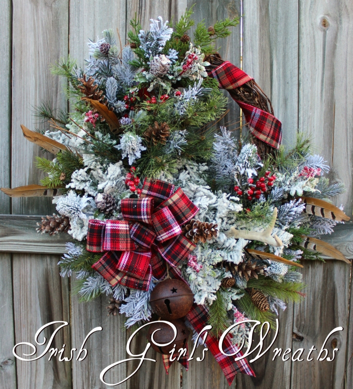 XL Highland Plaid Christmas Wreath with Tartan Ribbons