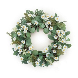 Year-Round Green And White Wreath Mixed Greenery
