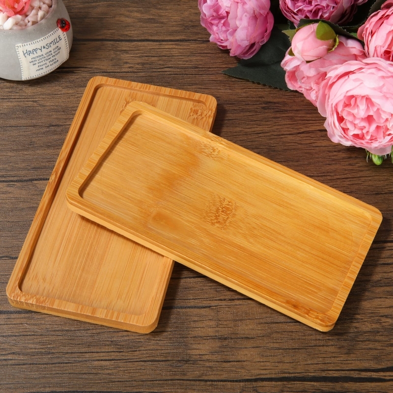 Zen Bamboo Decorative Trays Rounded Rectangular Form