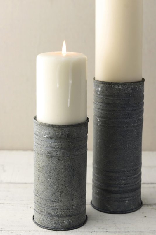 Zinc Cylinder Vase Mottled Finish Metal Industrial Rustic Modern