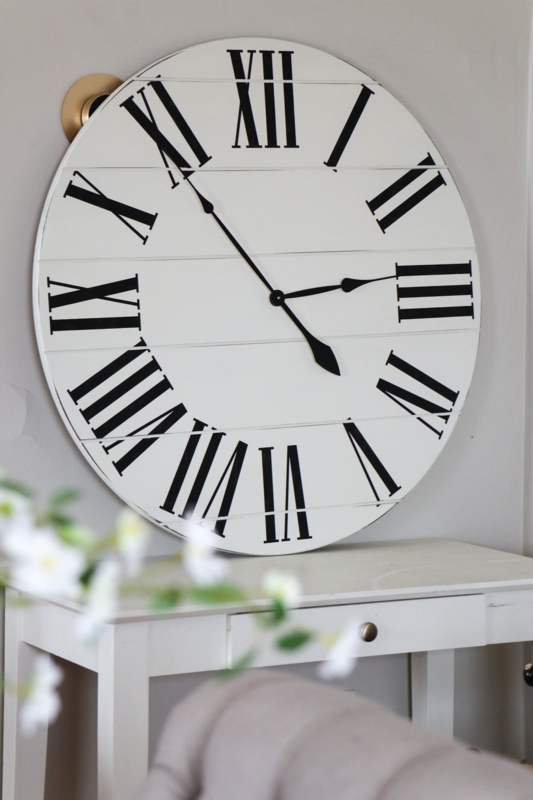 36 Inch Wall Clock with Heavy Distressing and White Finish