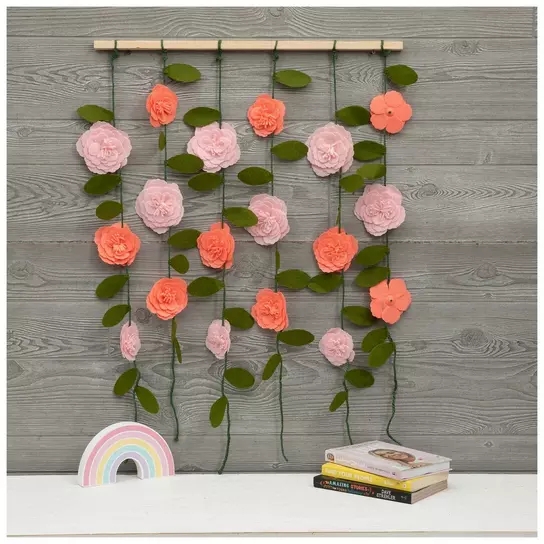 3D Floral Shadow Box Wall Art Pink Wisteria Natural Wood