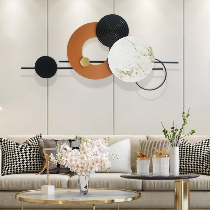 3D Metal Wall Art: Luxurious Gold and Blue Overlapping Discs