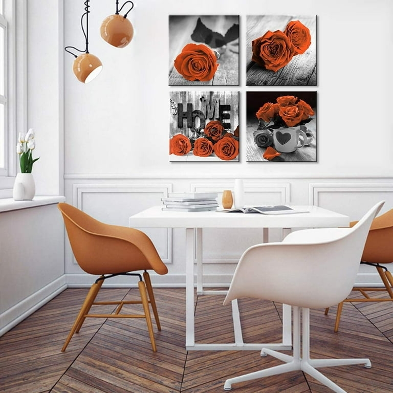 4-Piece Canvas Wall Art Set Floral Prints Frameless Design