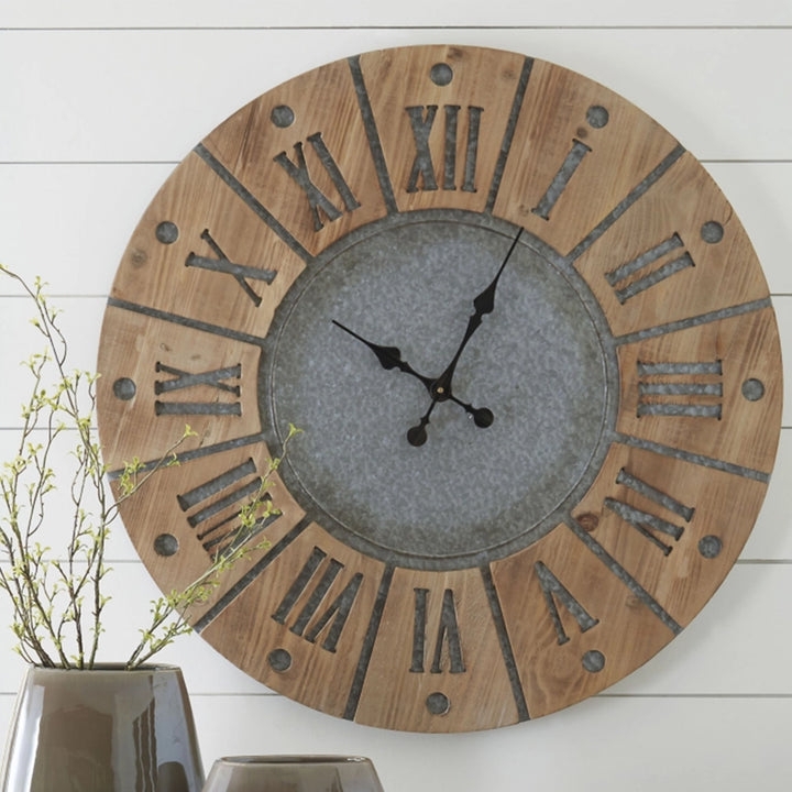 A8010076 Grey/ Natural Payson Wall Clock By Ashley Furniture