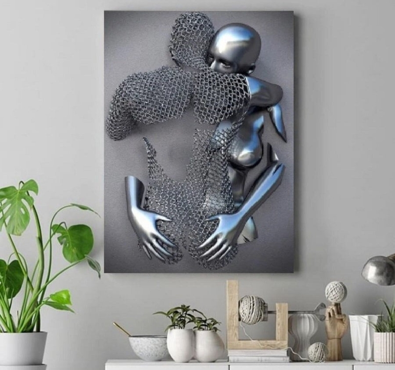 Abstract Canvas Art with 3D Wave Texture and Metallic Finish