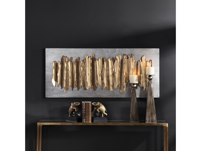 Abstract Gold Metal Wall Art: 3D Geometric Grid, Antique Finish.