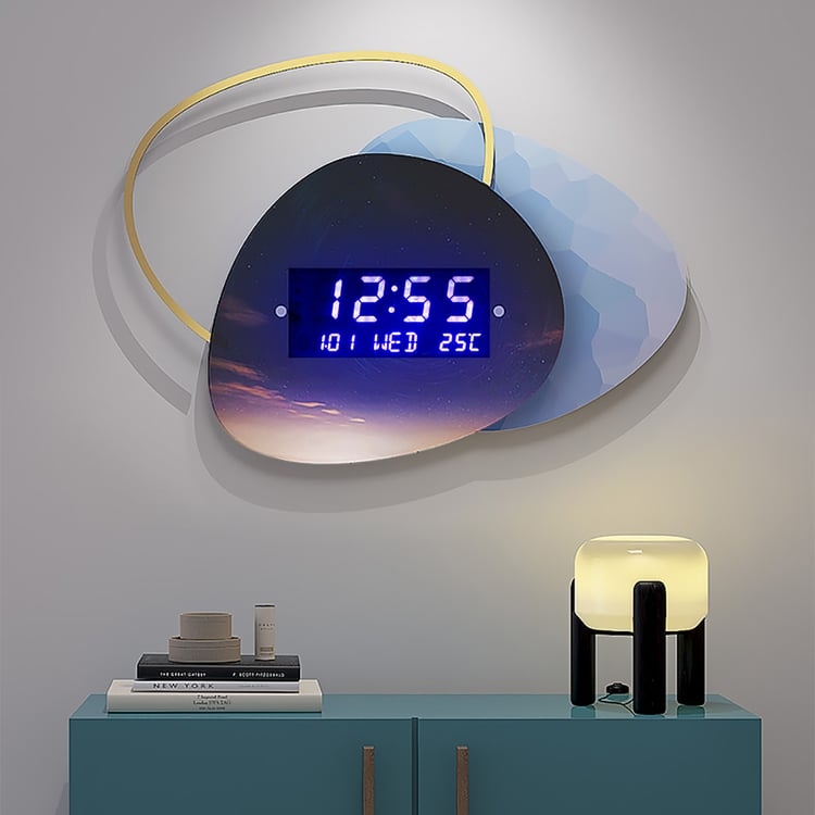 Abstract Starburst Digital Wall Clock with LED Display