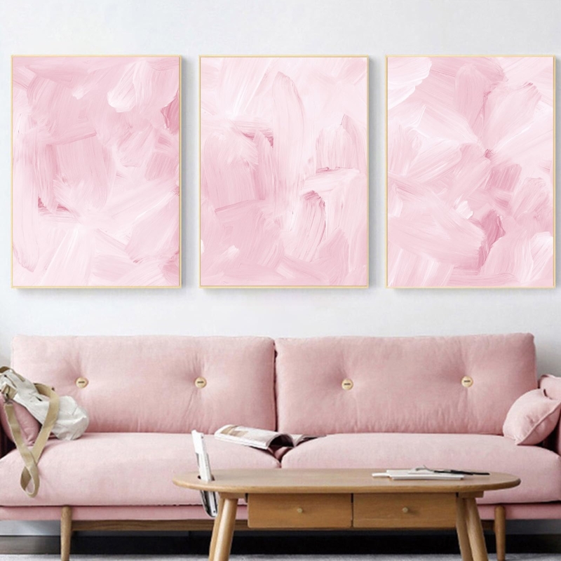 Abstract Triptych Wall Art Set Blush Pink Watercolor
