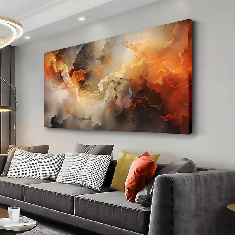 Abstract Wall Art Horizontal Canvas Expressive Black Lines Grey