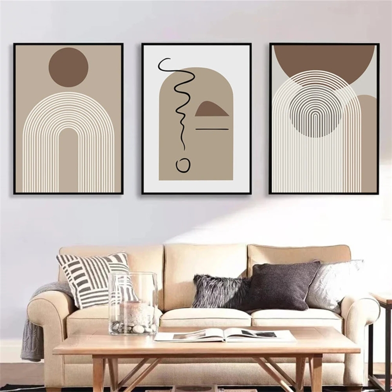 Abstract Wall Art Set: Triptych Earth Tone Geometric Scandinavian