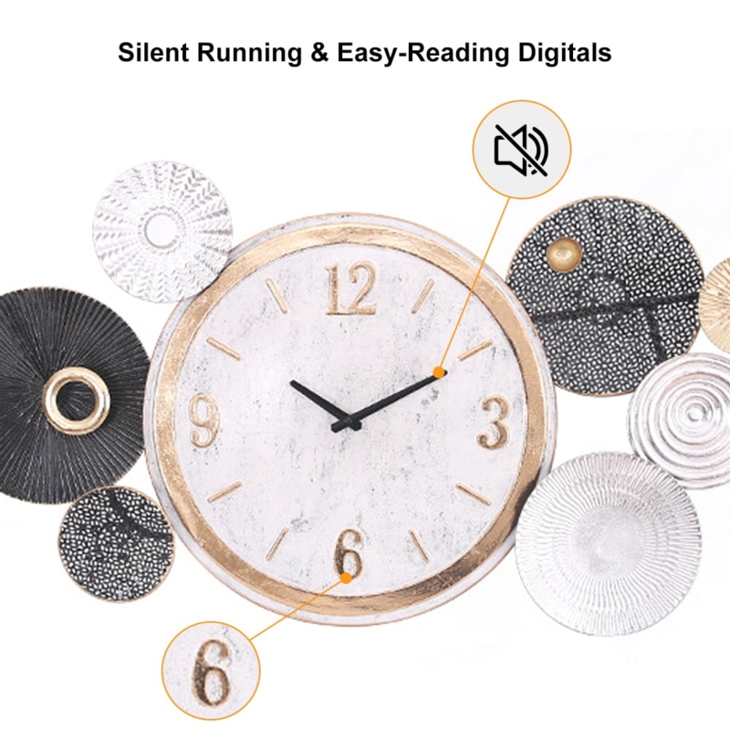 Abstract Wall Clock Overlapping Circles Navy Blue Gold Distressed Finish