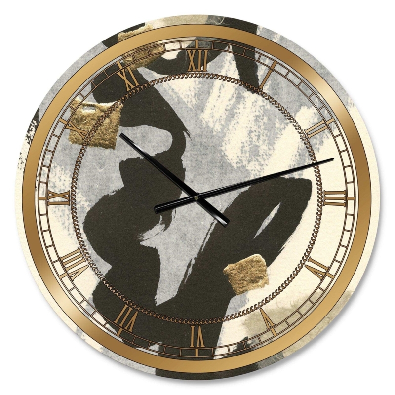 Abstract Wall Clock Two Tone Metallic Geometric Collage Frame