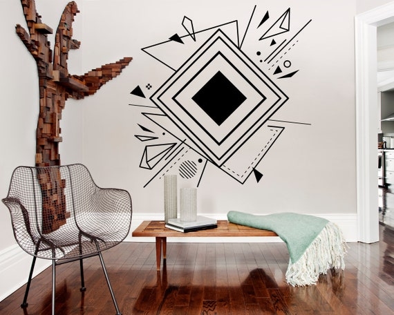 Abstract Wall Decal: Oversized Geometry Earthy Palette Scandinavian