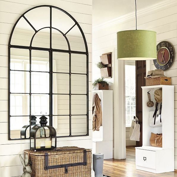 Accent Mirror Architectural Muntins Arched Top Leaning Mirror Dark