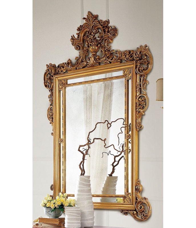 Accent Mirror Beveled Edge Ornate Carving Antique Gold Traditional Style