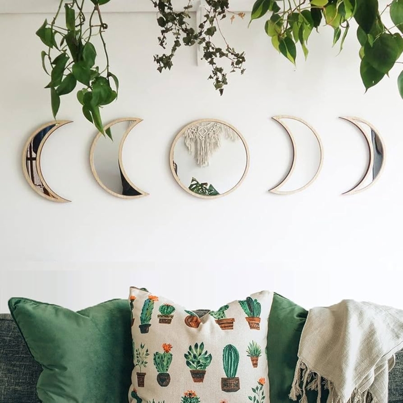 Accent Mirror Celestial Theme moon phase silhouette five piece set scandi.