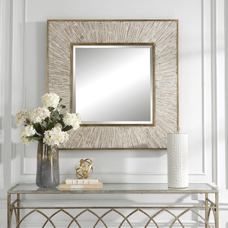 Accent Mirror Chunky Whitewashed Frame Farmhouse Decor