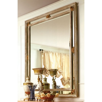 Accent Mirror Distressed Ornate Frame Beaded Border Off White Traditional