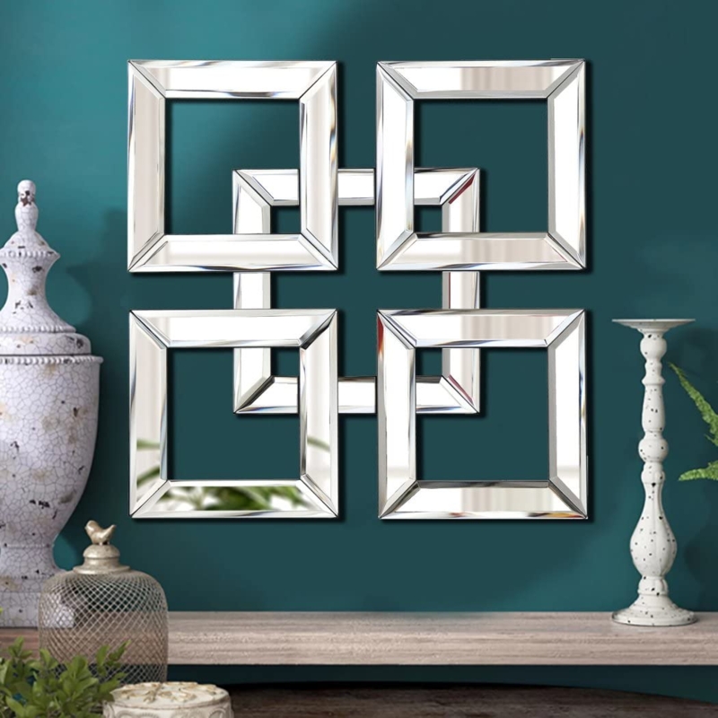 Accent Mirror Faceted Mirrored Frame Polished Modern Glam