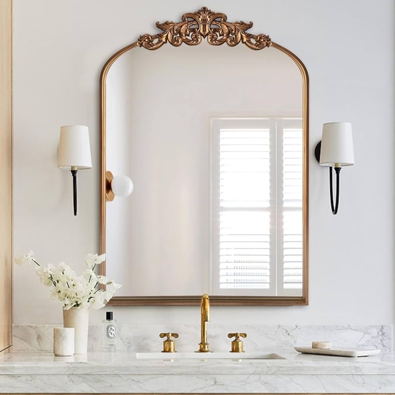 Accent Mirror Filigree Antique Gold Arched Baroque Mantel Styling