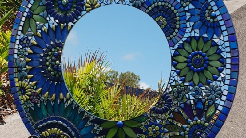 Accent Mirror: Jewel Toned Tiles Geometric, Eclectic Bohemian Wall Decor.