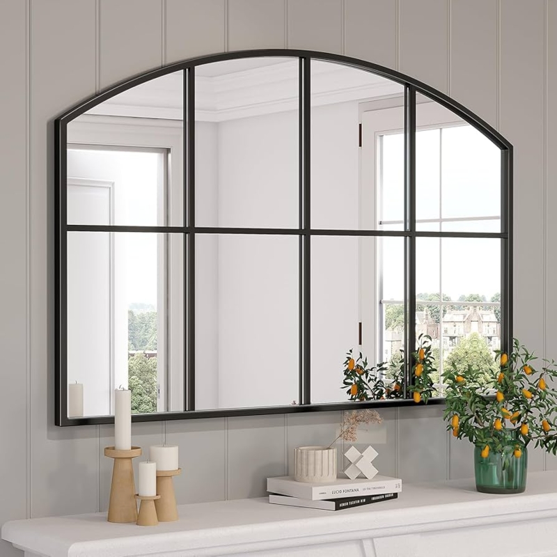 Accent Mirror Large Entryway Mirror Window Pane Grid Arched Top