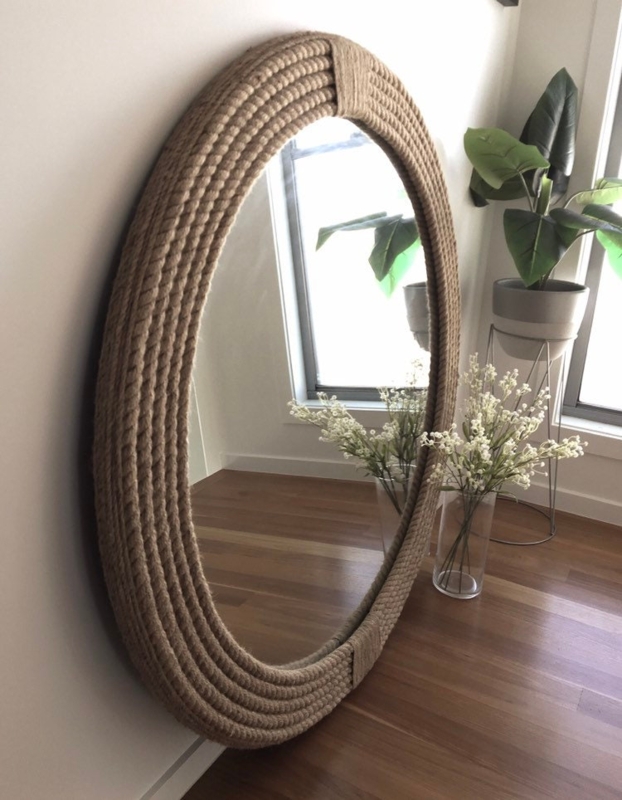 Accent Mirror: Large Round with Rustic Natural Braided Fiber Frame