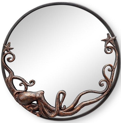 Accent Mirror: Nautical Octopus Motif with Detailed Tentacle Border