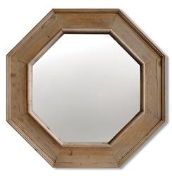 Accent Mirror Octagonal Shape Chunky Distressed Wood Frame Lodge Style