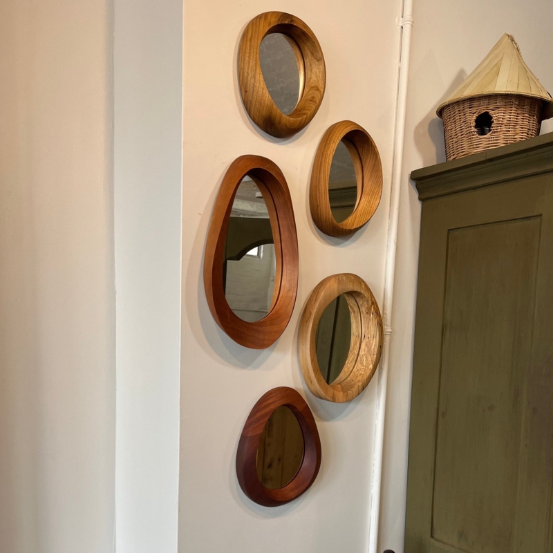 Accent Mirror Organic Shape Hand Carved Wood Organic Modern Wall Mirror
