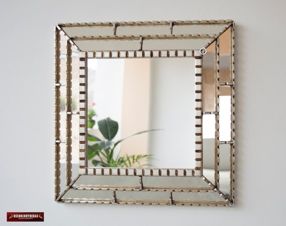 Accent Mirror Ornate Embossed Silver Peruvian Artisan Style