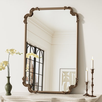 Accent Mirror Ornate Scrolled Frame Antique Gold Vintage Style