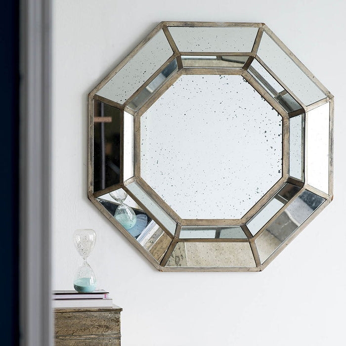 Accent Mirror Oversized Faceted Silver Frame Geometric Glam