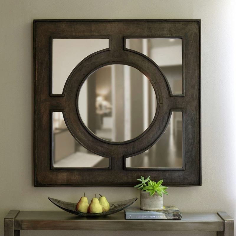 Accent Mirror Recessed Wood Frame Portal Design Natural