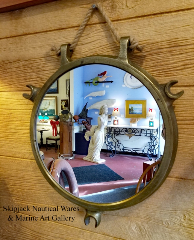 Accent Mirror Round Antique Brass Porthole Hinged Rim Wing Nuts