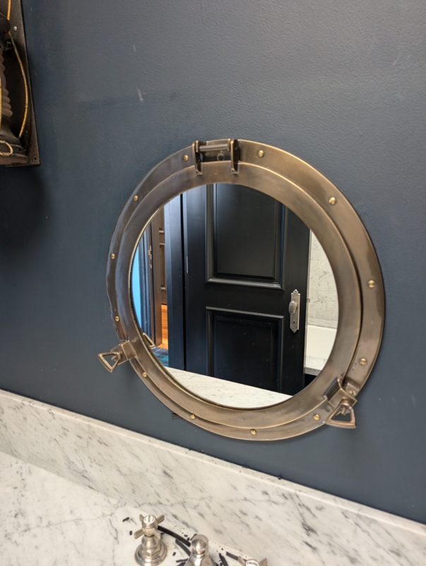 Accent Mirror Round Antique Brass Porthole Wingnut Accents Hinge