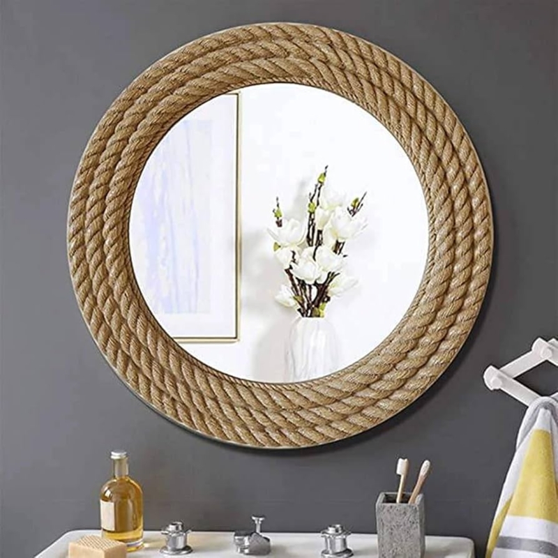 Accent Mirror Round Thick Jute Rope Frame Coastal Beach Decor