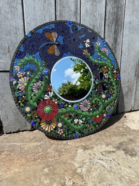 Accent Mirror: Scalloped Mosaic Neutral Palette, Organic Modern Entryway.