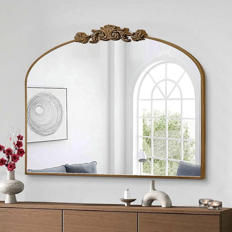Accent Mirror Scrollwork Details Arched Top Vintage French Baroque Decor