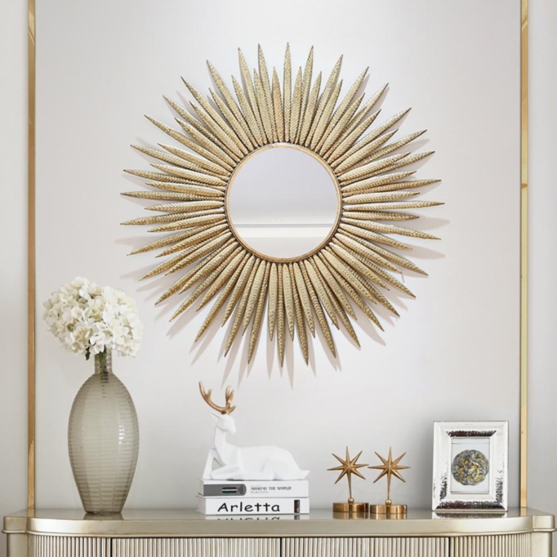 Accent Mirror Sunburst Silhouette Radiating Spokes Glamorous Metallic