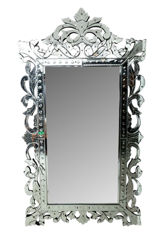 Accent Mirror: Vintage Style Rectangular with Crowned Crest & Etching