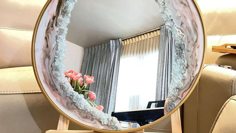 Accent Mirror with Thick Pastel Lavender and Pink Wavy Resin Frame