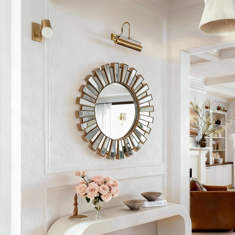 Accent Mirror with Tiered Sunburst Frame, Glam Silver Metallic Decor