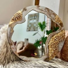 Accent Mirror with Turquoise Coastal Ocean Resin and White Foam Lacing