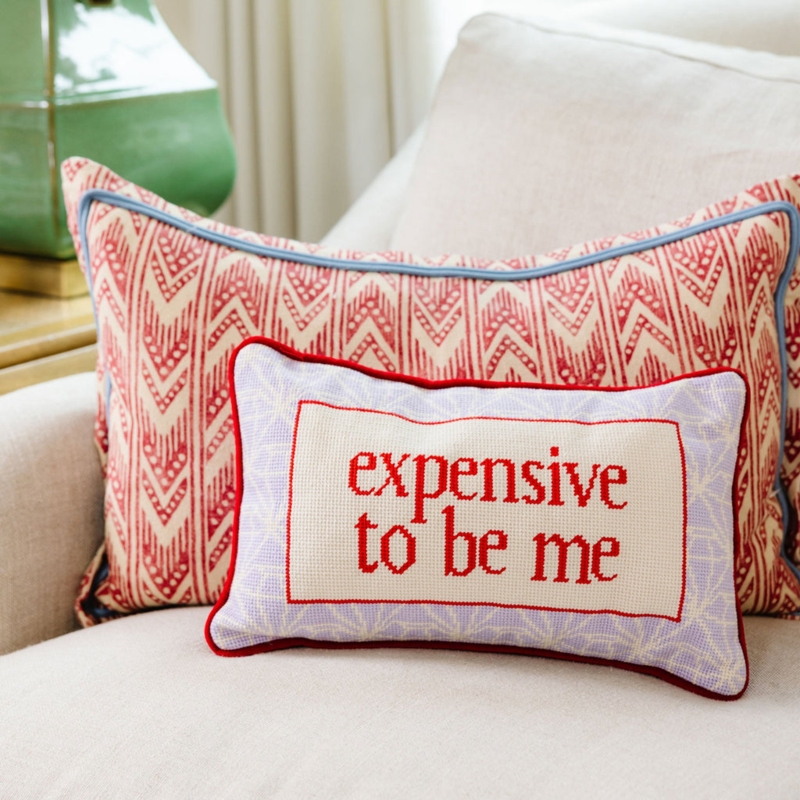 Accent Pillow Floral Pattern Needlepoint Slogan Maximalist Decor