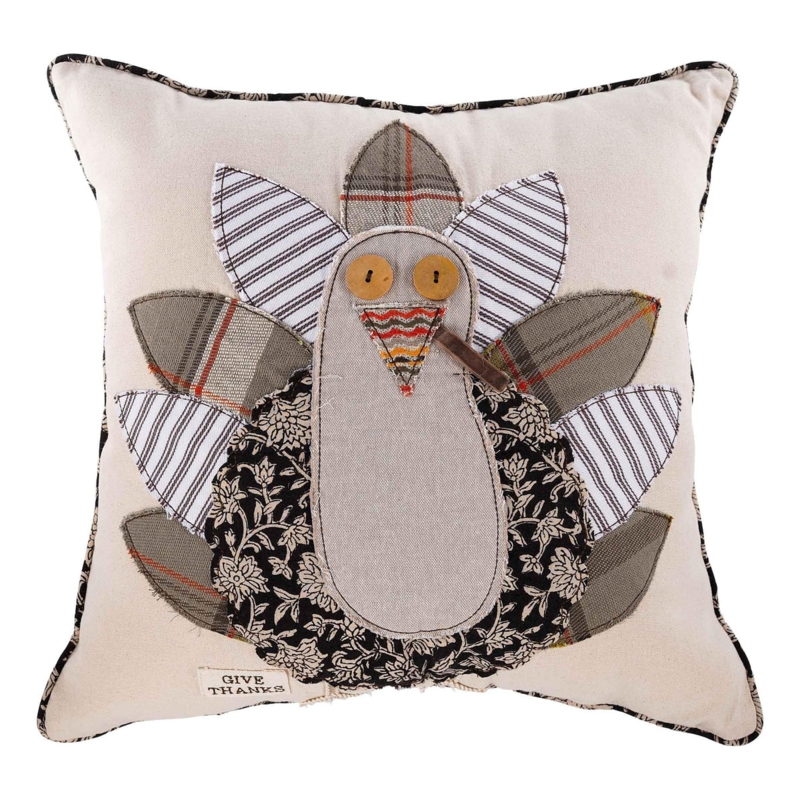 Accent Pillow Hand-Painted Style Turkey Motif Farmhouse Decor