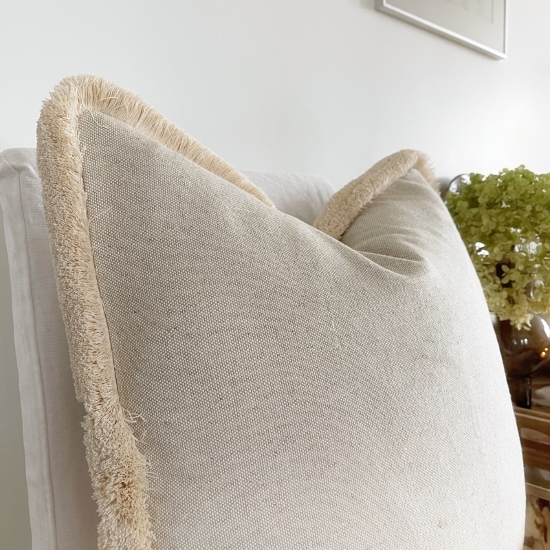 Accent Pillow Linen Like Contrasting Fringe Organic Modern