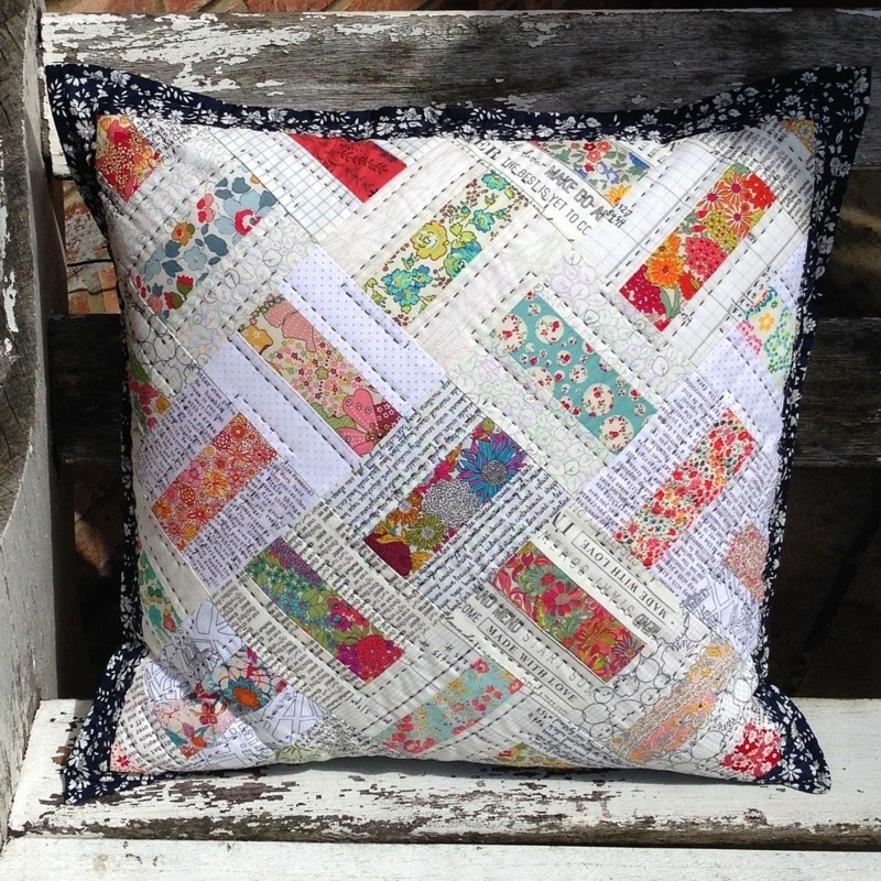 Accent Pillow Modern Geometric Patchwork Navy Mustard Quilted Diagonal