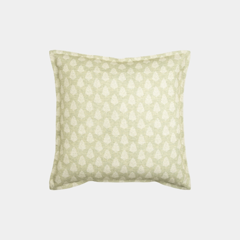 Accent Pillow: Olive Green Botanical Print with Striped Border Frame.